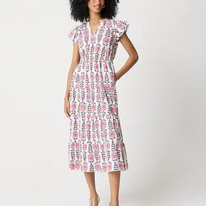 J Crew Factory Printed V-neck Puff-sleeve Block Print Maxi Dress Size 2